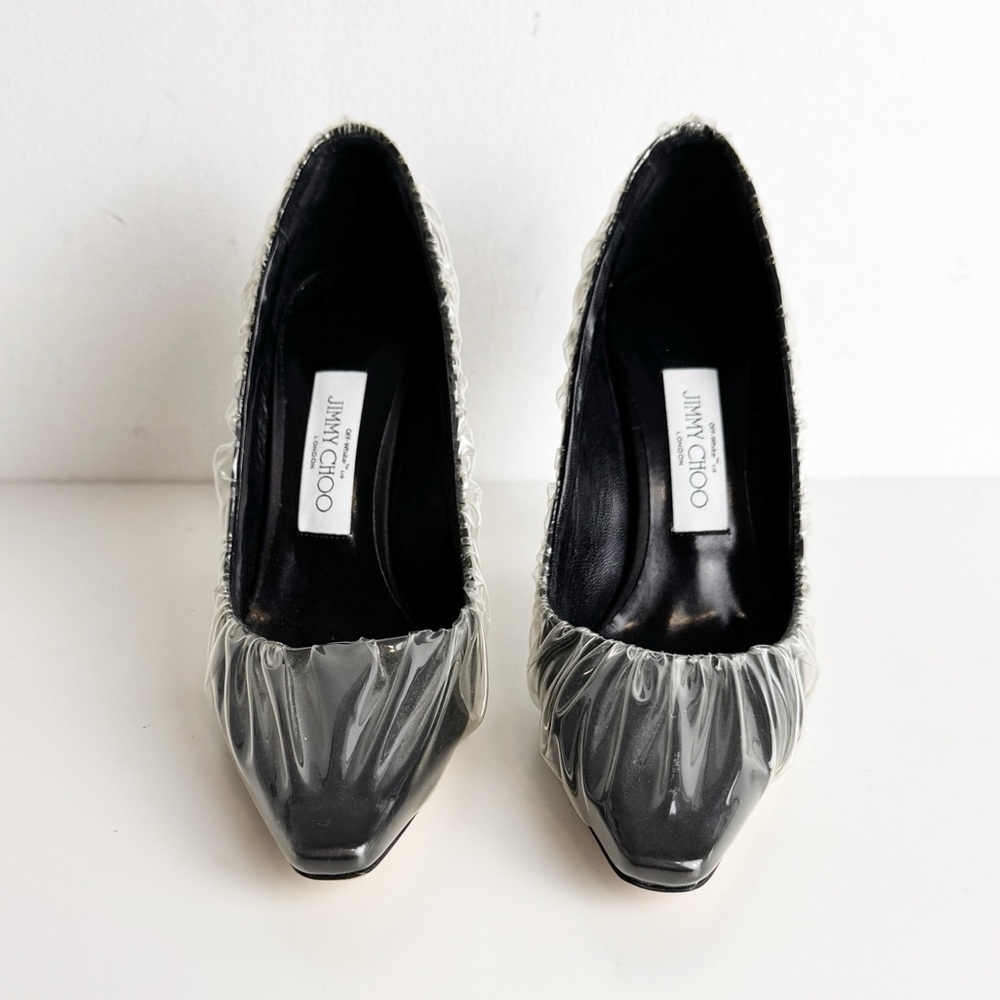 Off-White x Jimmy Choo Black Anne 100 PVC Wrapped Satin Pumps size 37 - Picture 3 of 8
